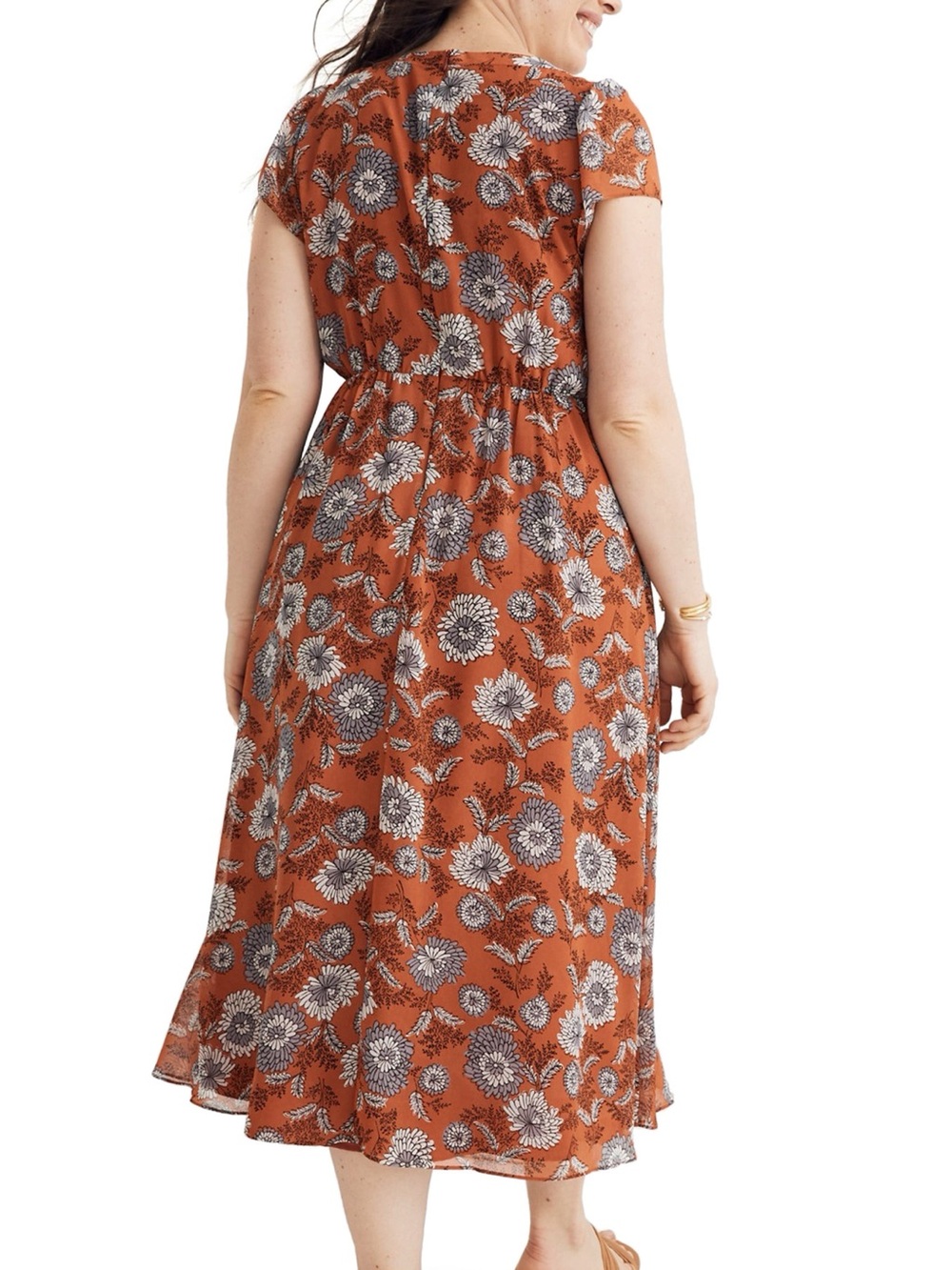 Madewell sheer sleeve Floral Midi Dress sz 18 - Picture 2 of 12